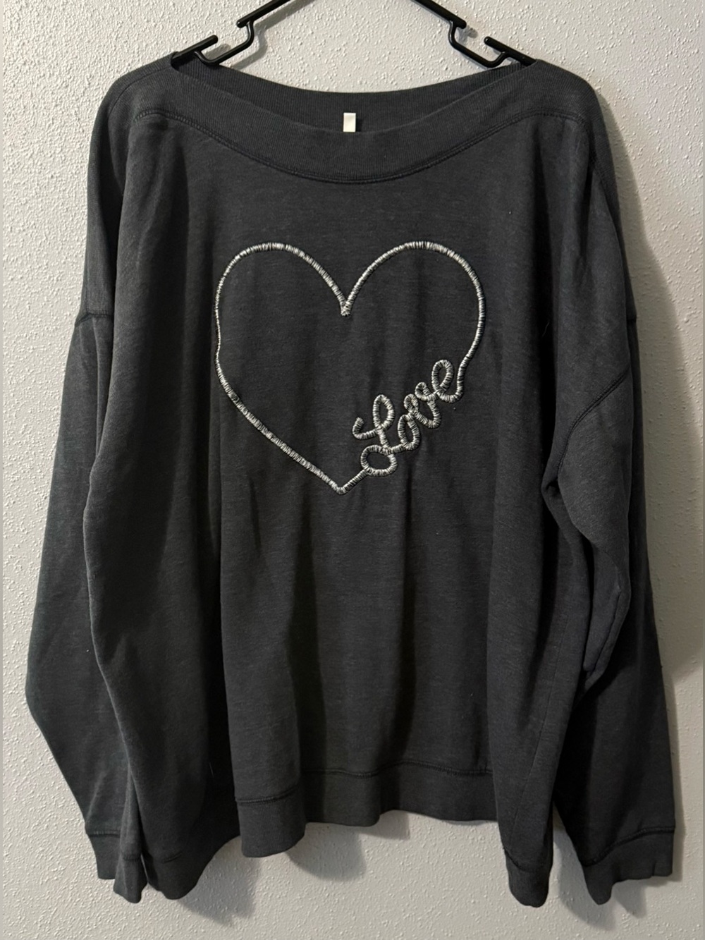 Maurices Black Off-the-Shoulder Sweater with Heart 'Love' Embroidery